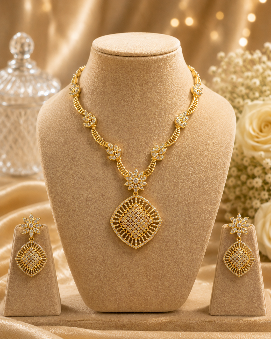 Golden Floral Elegance Necklace Set
