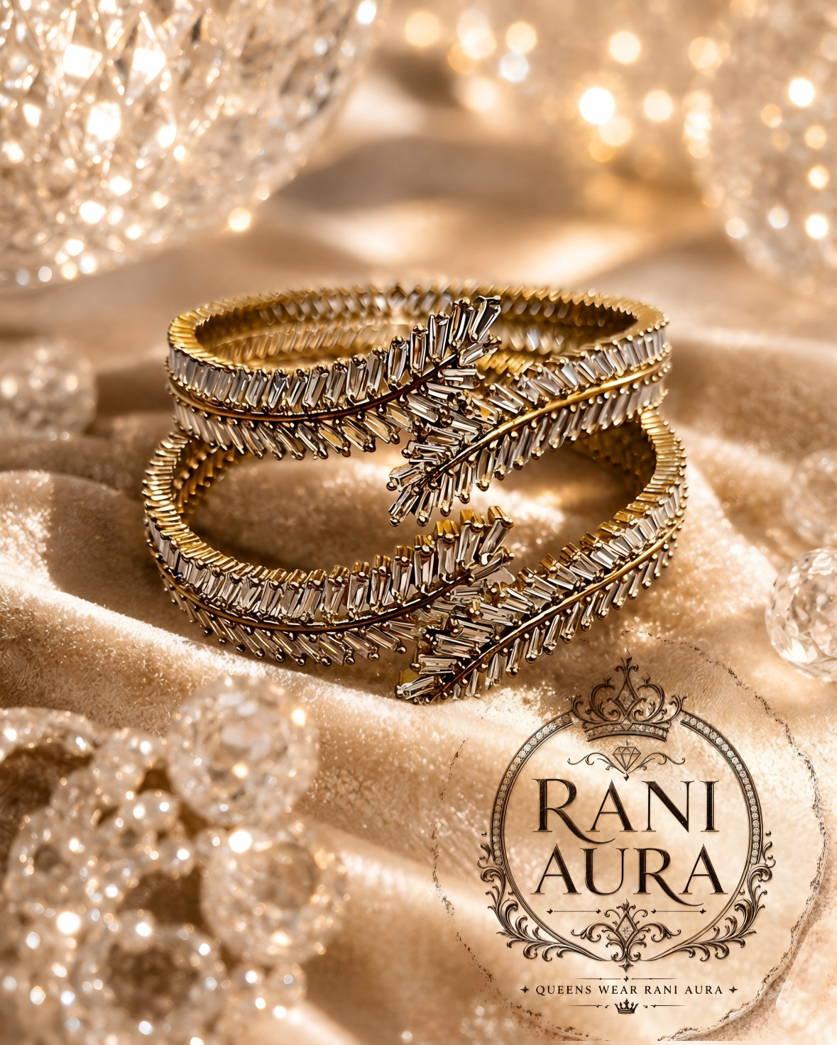 Royal Leaf Baguette AD Bangle Set