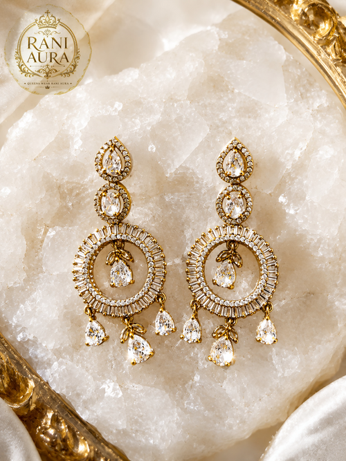 Golden Teardrop Bloom Chandbali Earrings